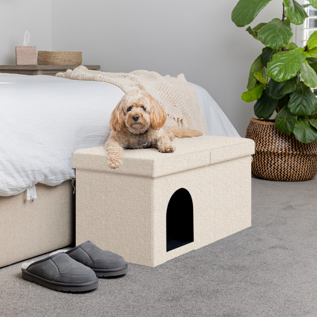 Large White Boucle Pet Ottoman For Dogs and Cats Dicor